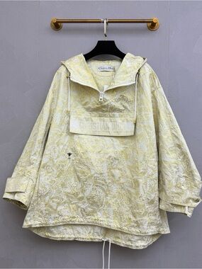 Dior Pale Yellow Floral-Textured Hooded Bomber Jacket